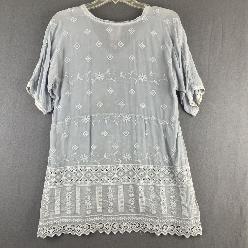 Johnny Was Gray V-Neck Eyelet Embroidered Tunic Women's Small - Picture 6 of 6